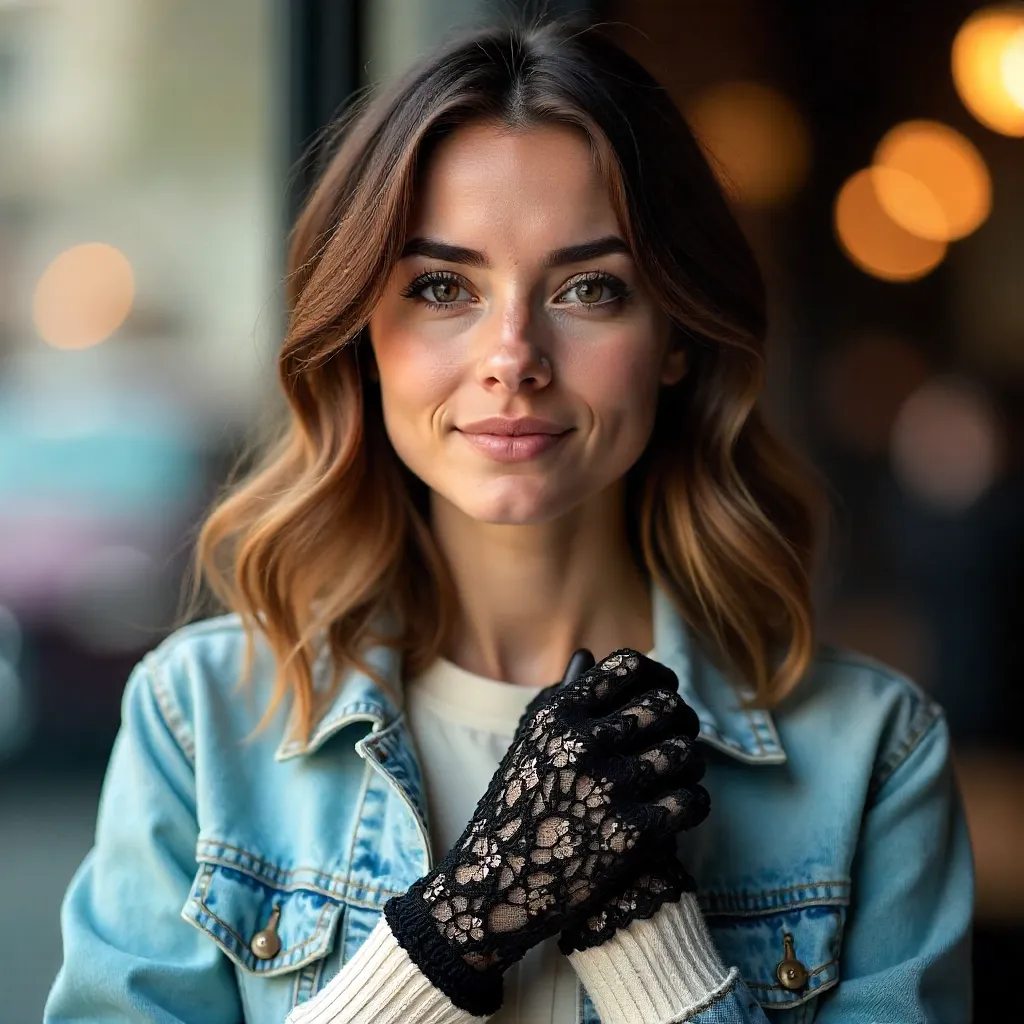 Lace-Gloved Chic Portrait in Casual Wear