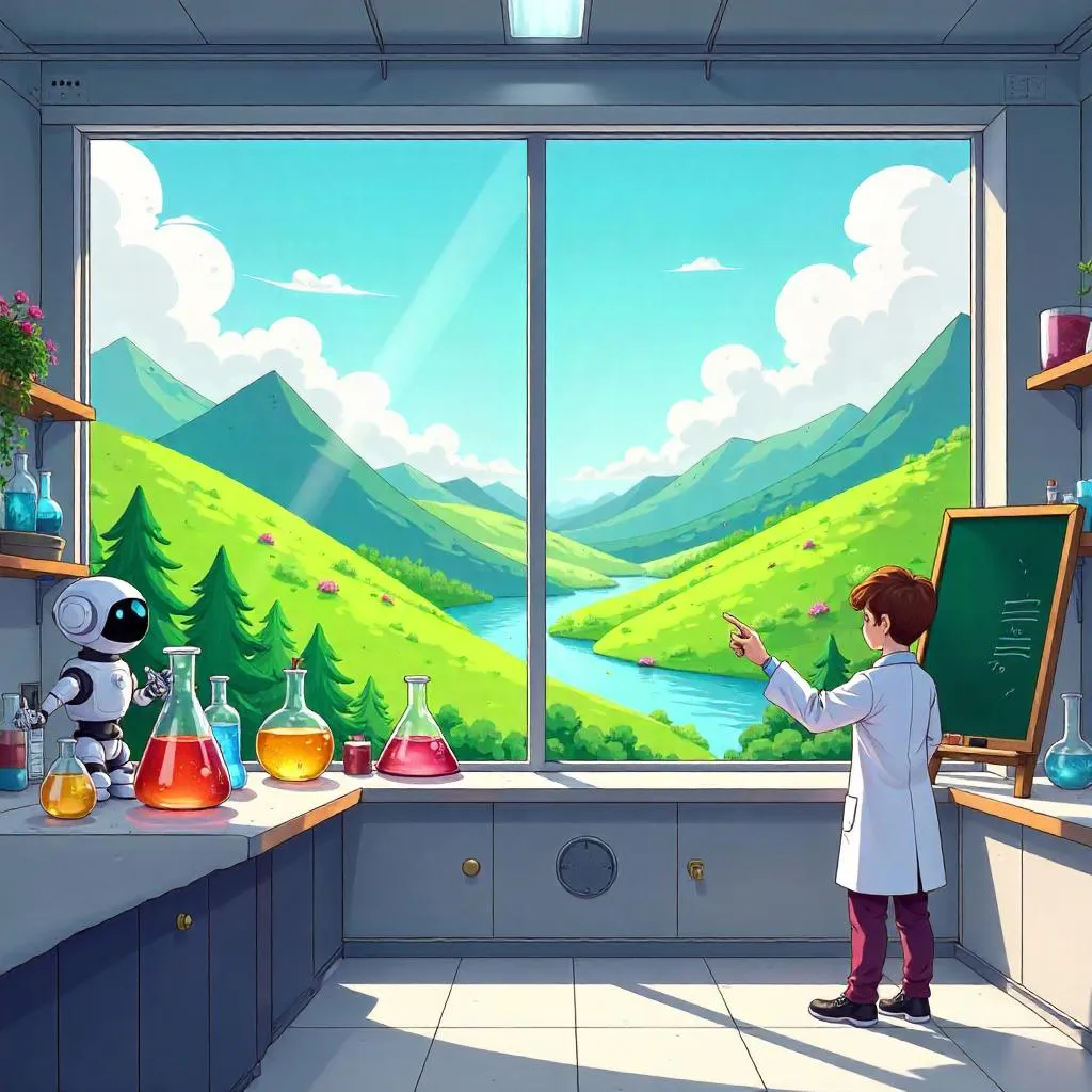 Cartoon Valley Inside a Whimsical Laboratory