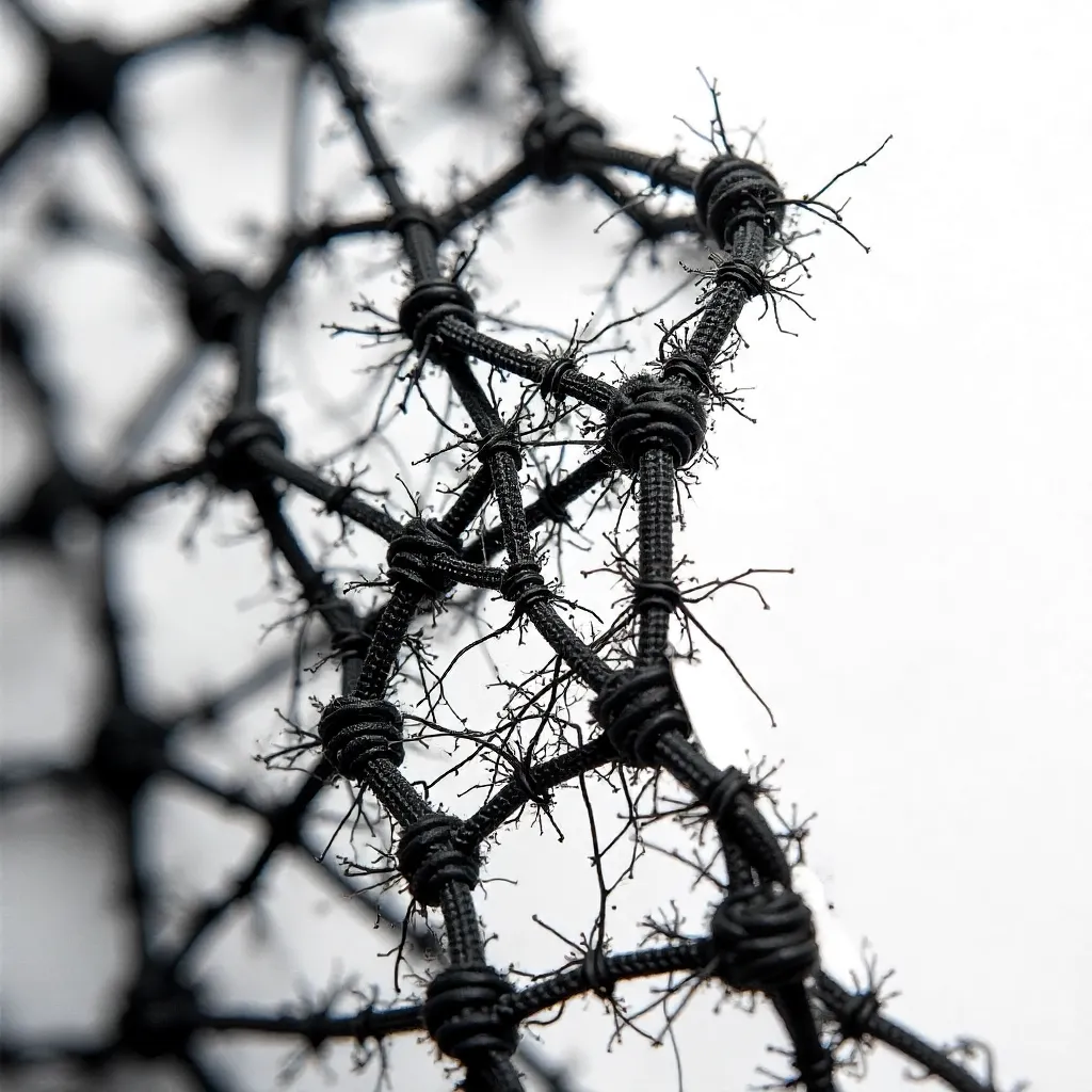 Macro close-up of torn black safety net pattern