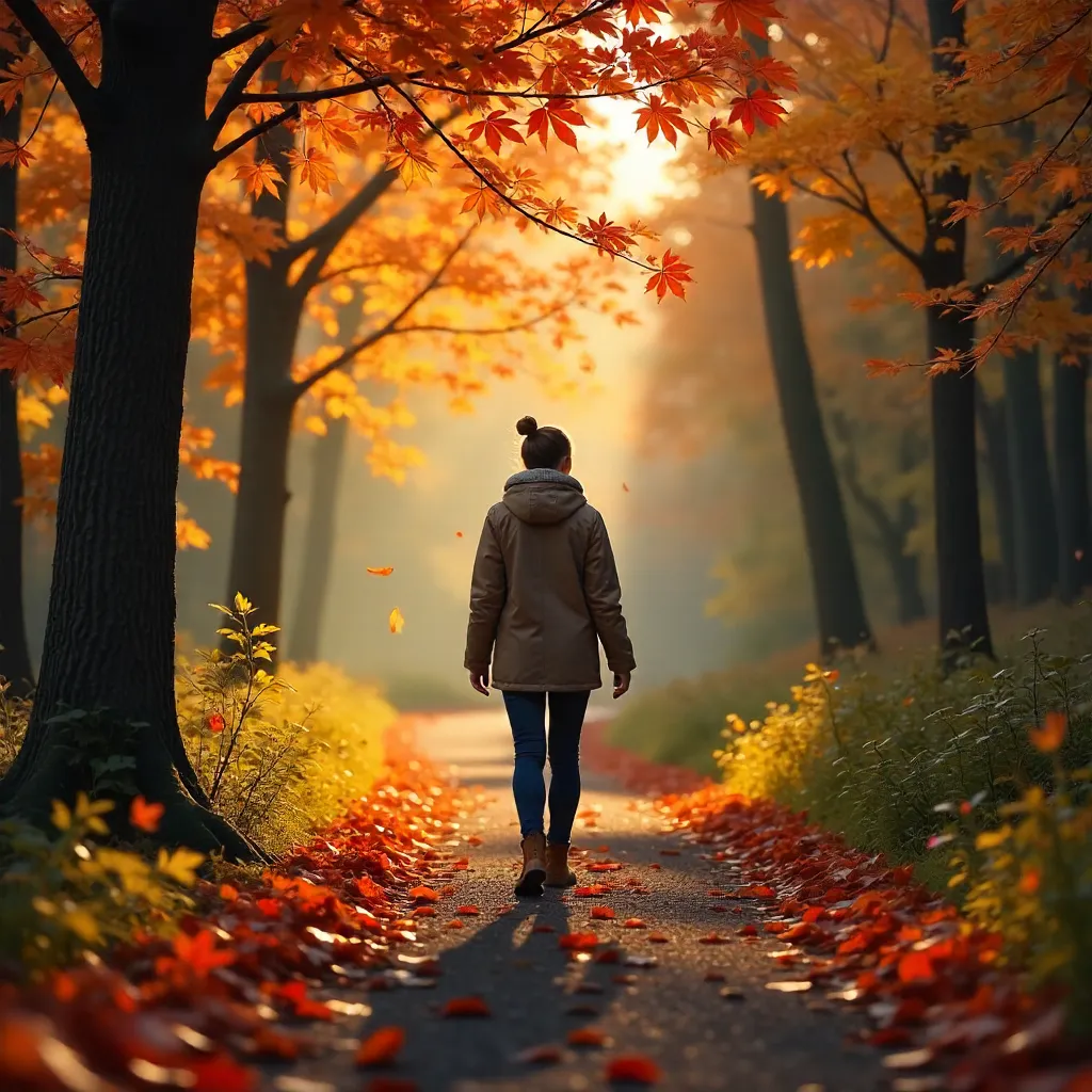A Serene Autumn Stroll Through a Vivid Forest Path