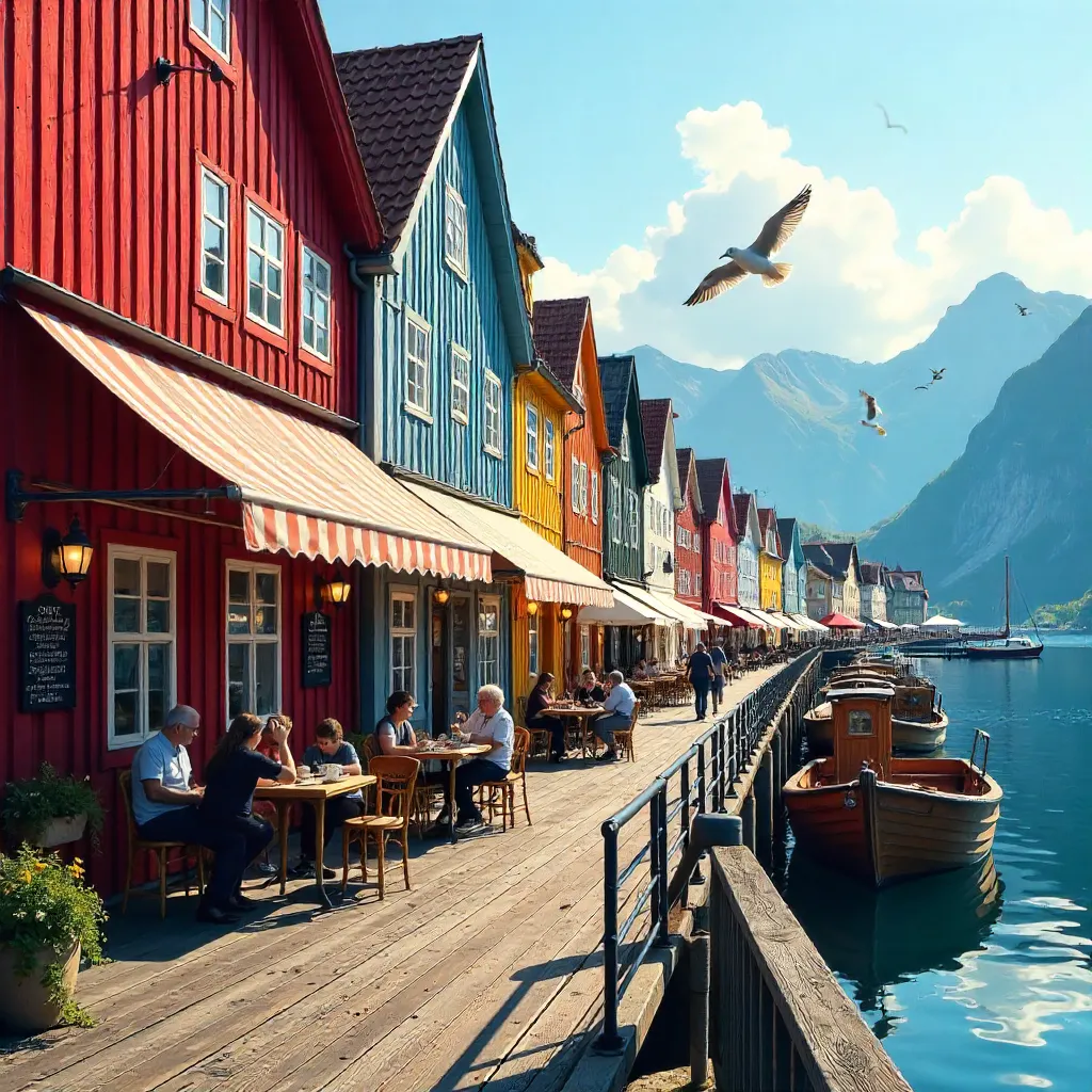 Colorful Bryggen Wharf: Bergen's Historic Wooden Buildings