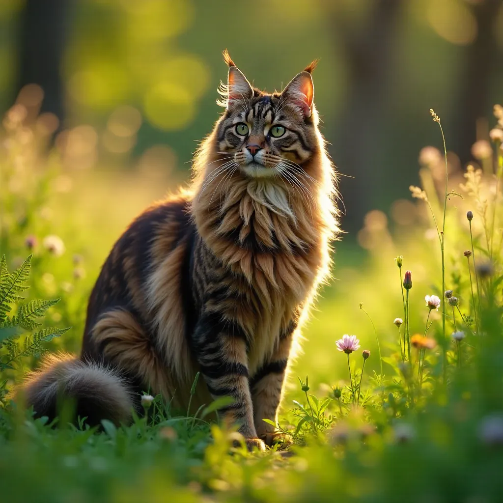 Regal Maine Coon Among Tall Grass