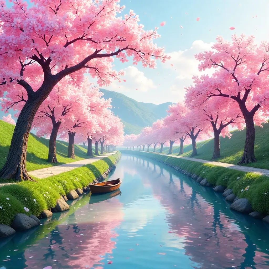 Serene Sakura by a Tranquil Spring River