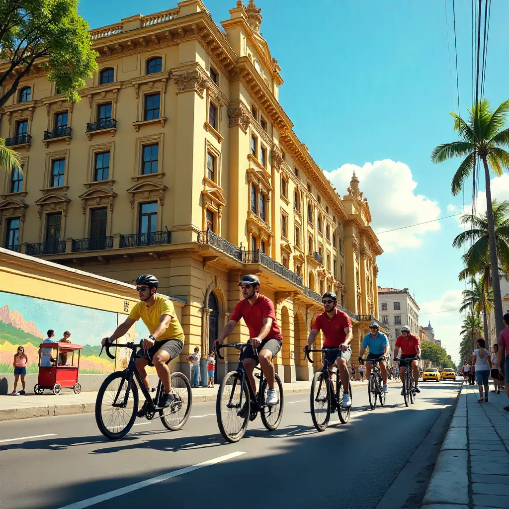 Cyclists Riding Past Hotel Imperial on a Sunny CDMX Day