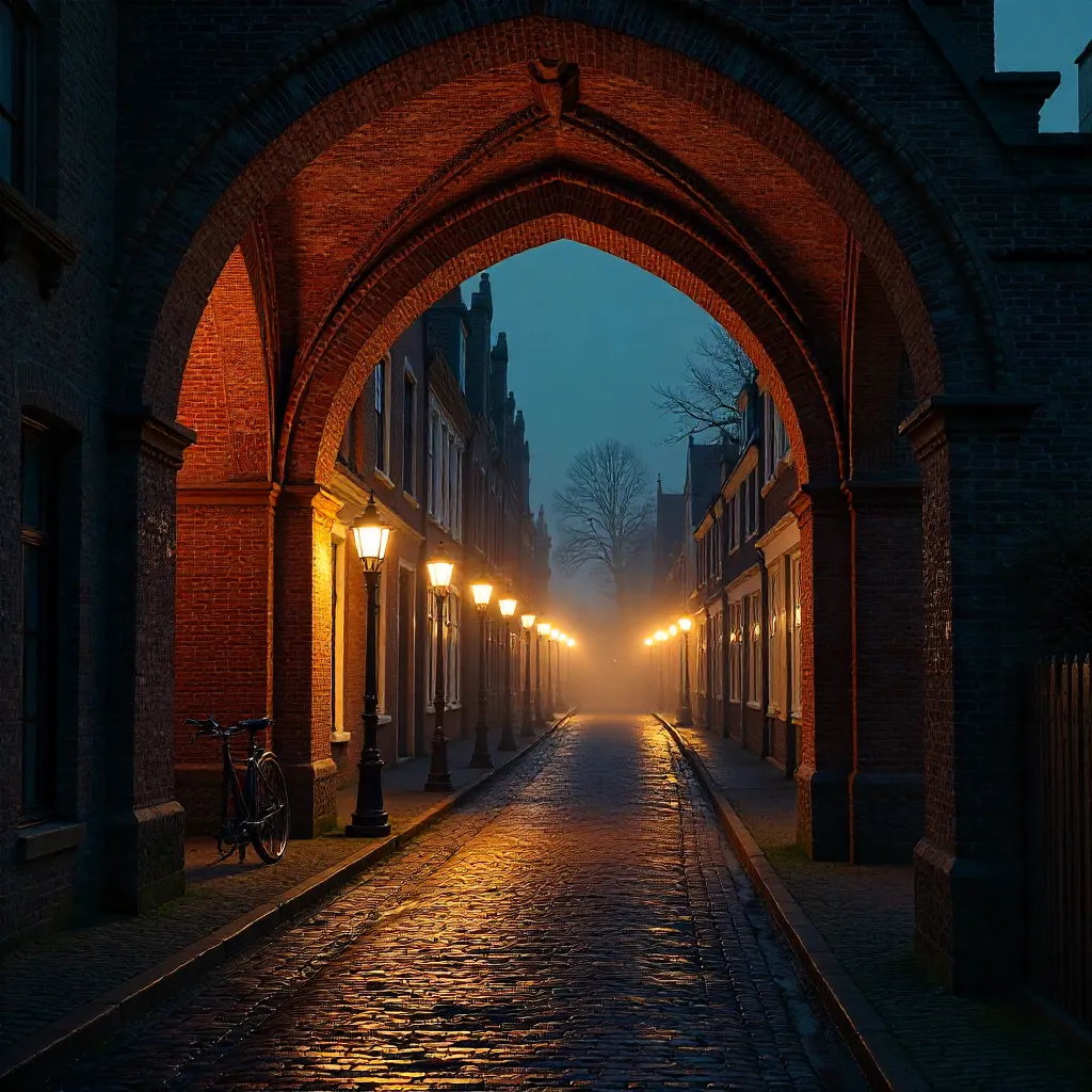 Gothic Archway in Utrecht at Night
