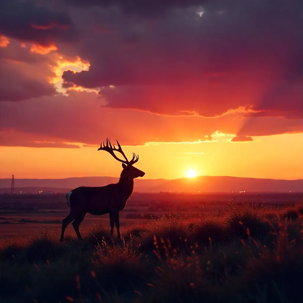 Dawn Deer Silhouette Over Commerce City