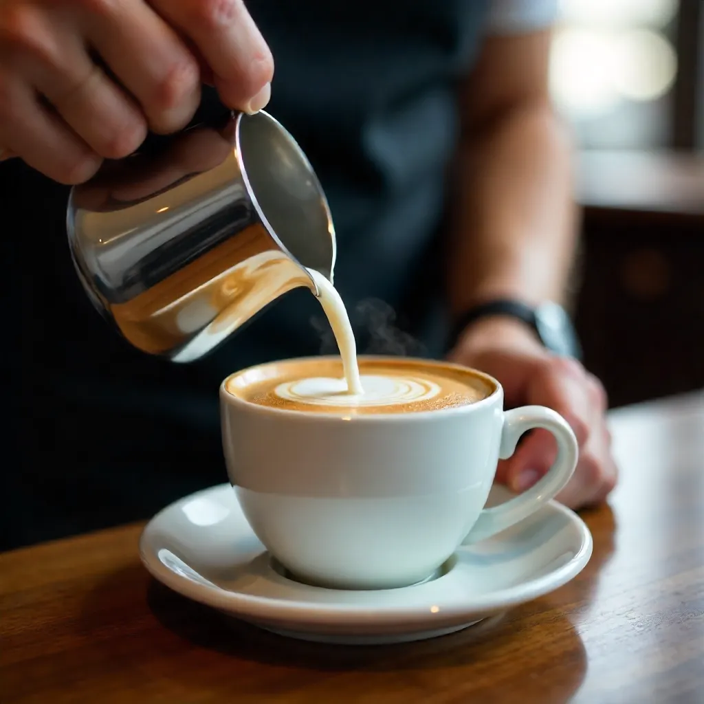 Close-Up Pour: Milk into Espresso for Cappuccino