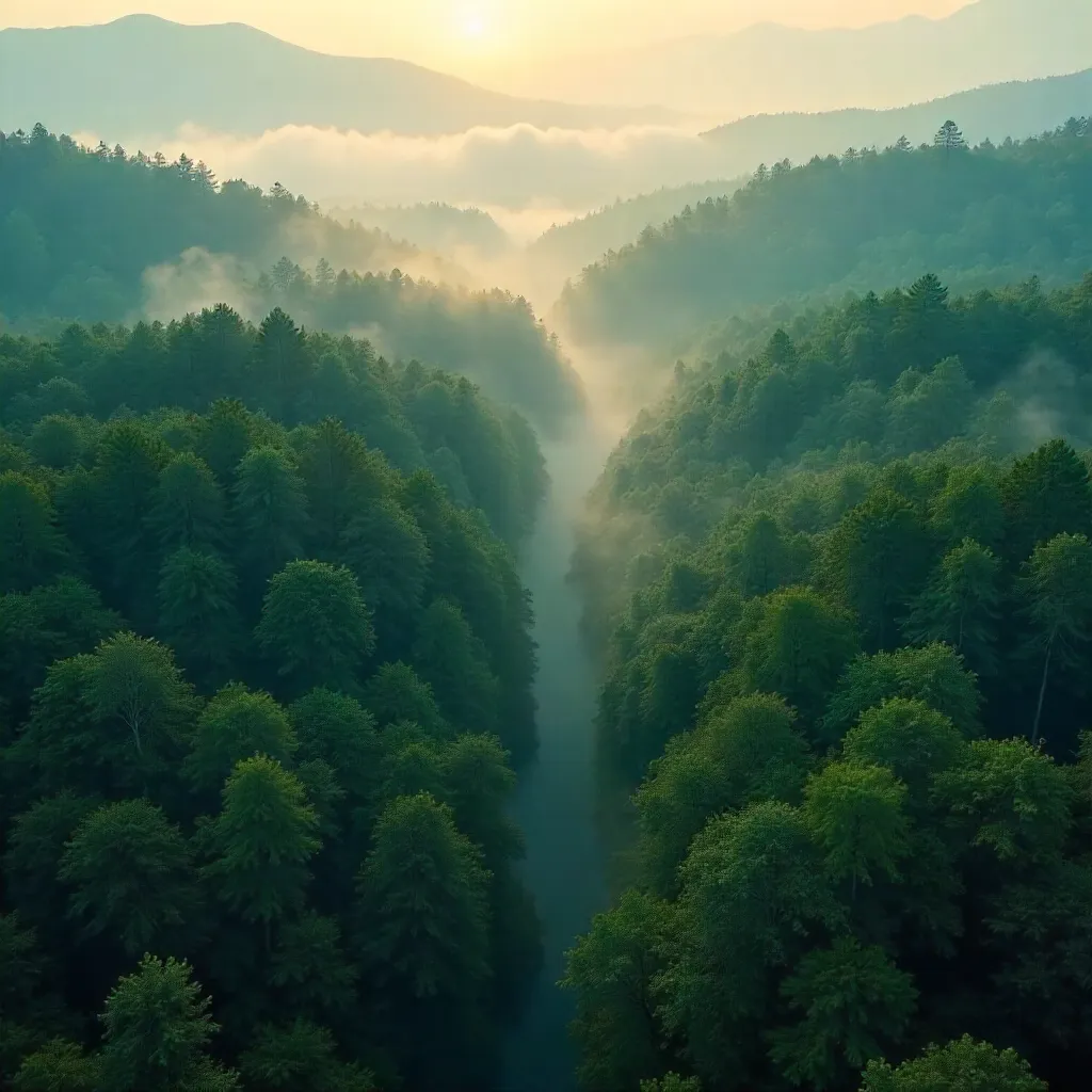 Mist-Clad Aerial Forest: Untouched Wilderness