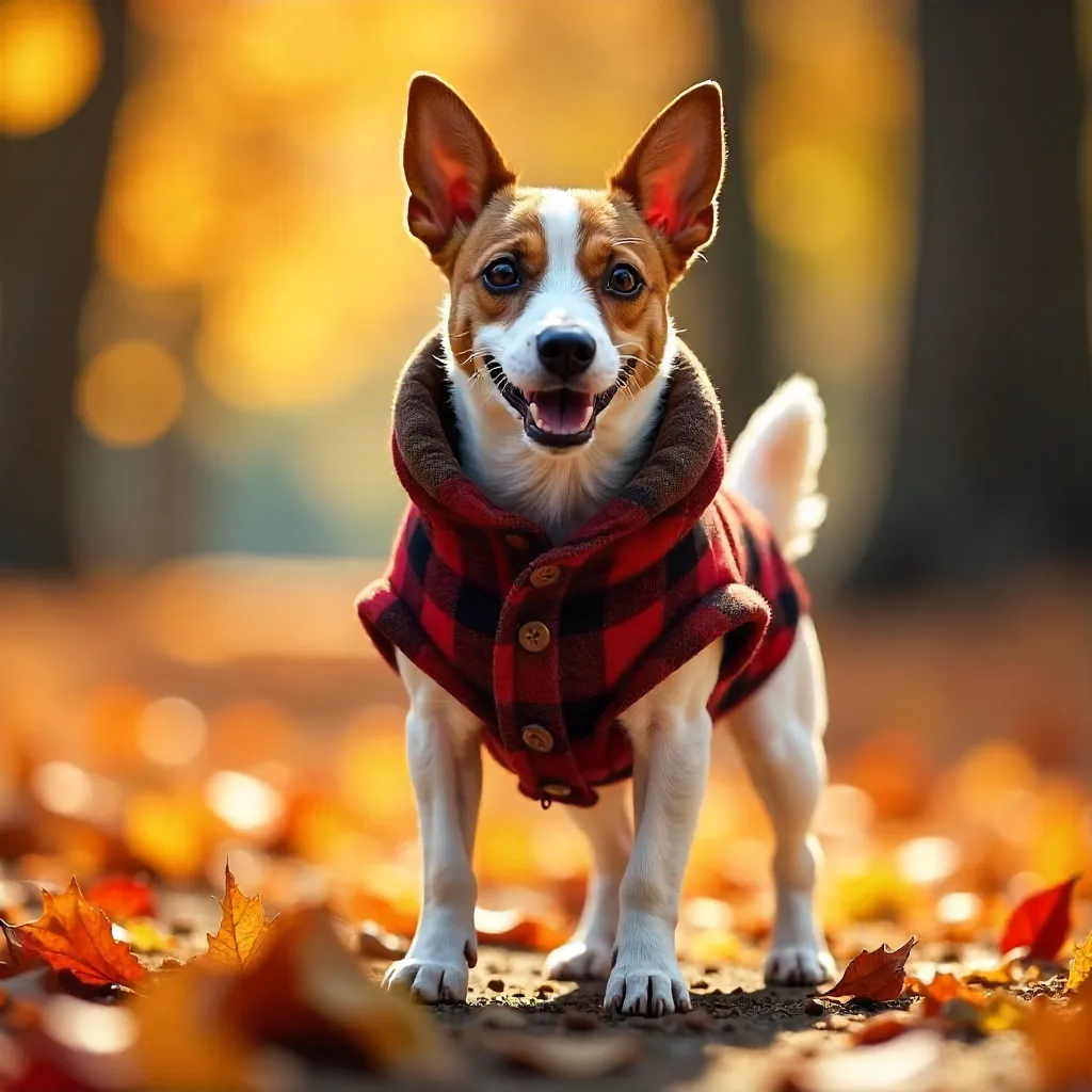 Autumn Sunlight: Jack Russell in a Cozy Coat