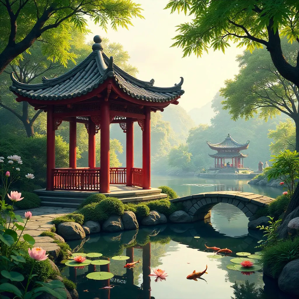Summer Serenity in a Traditional Chinese Pavilion