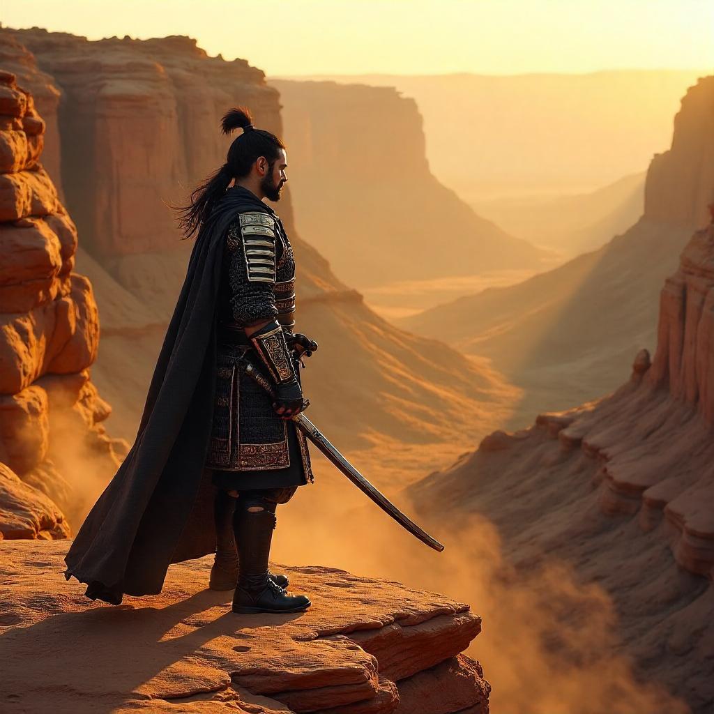 Samurai in a Canyon: Photorealistic Warrior