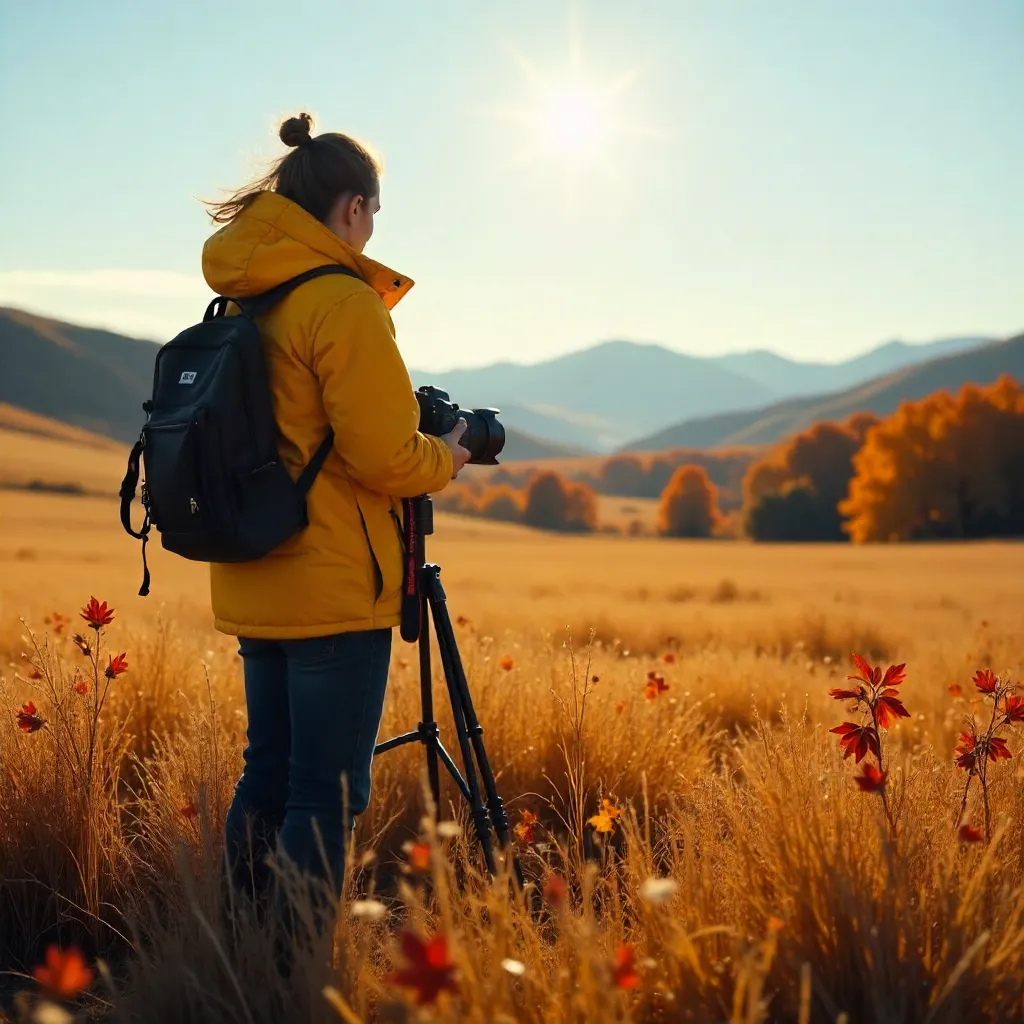 Autumn Field Photographer in a Yellow Jacket