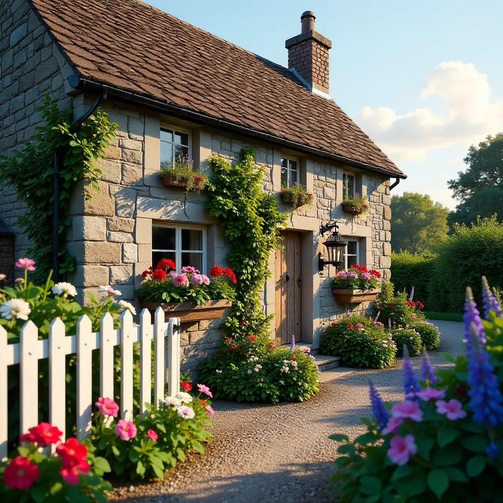 Charming Stone Cottage with White Picket Fence and Garden