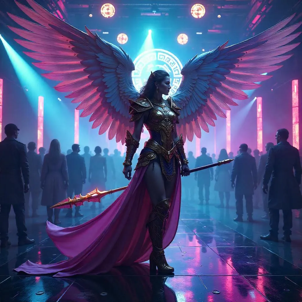 Electric Valkyrie in a Neon Nightclub