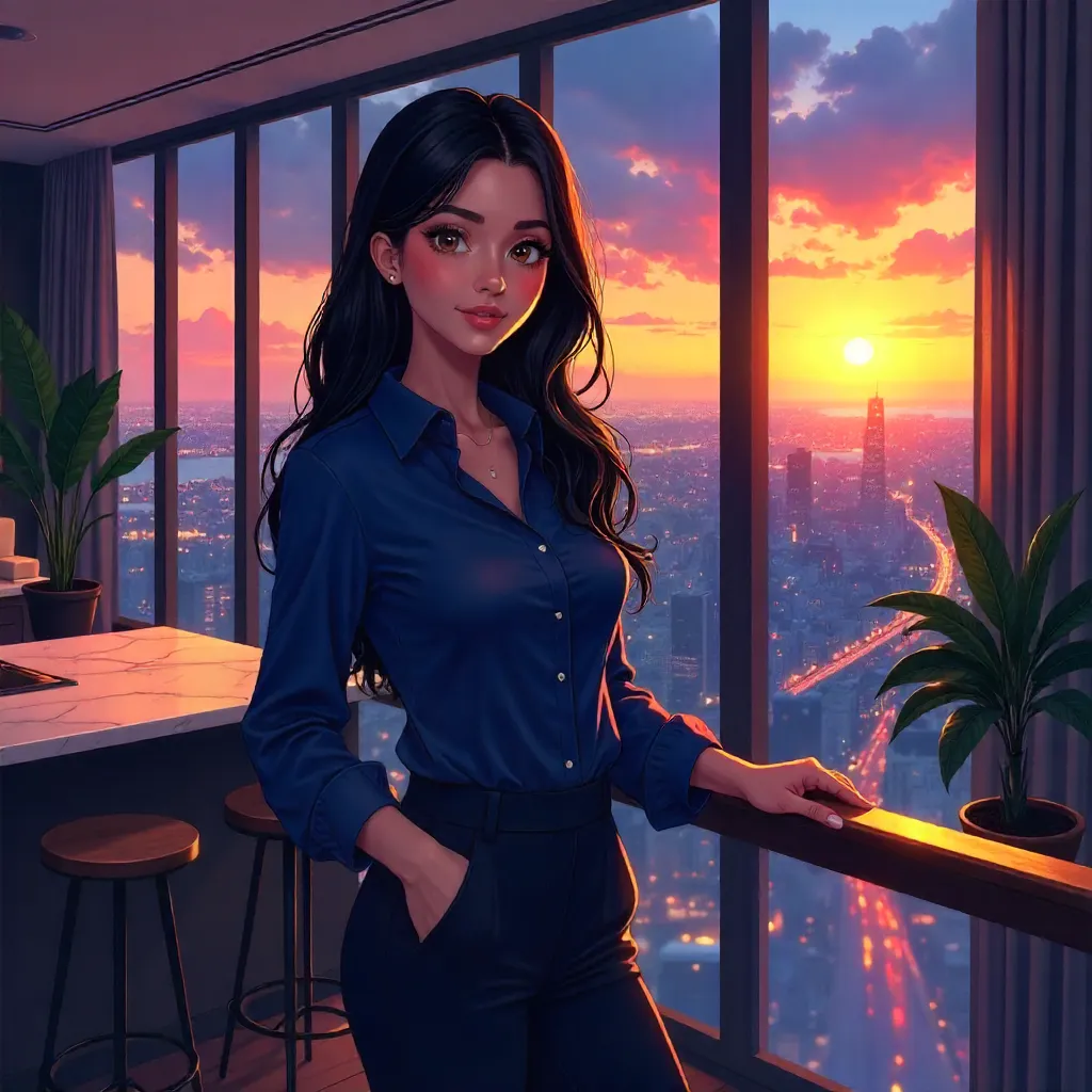 City Skyline Dreams: Anime Penthouse Portrait