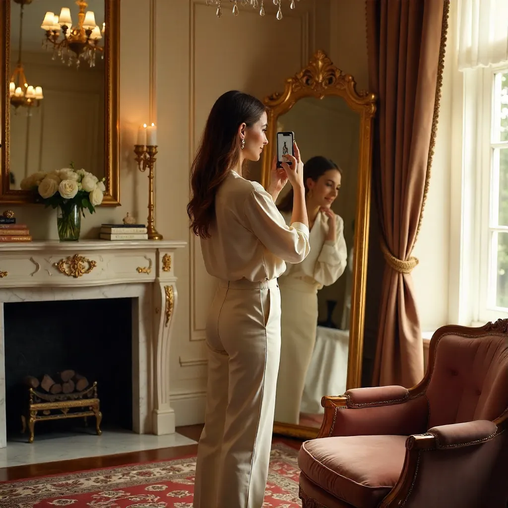 Mirror Portrait in a Warm, Elegant Room