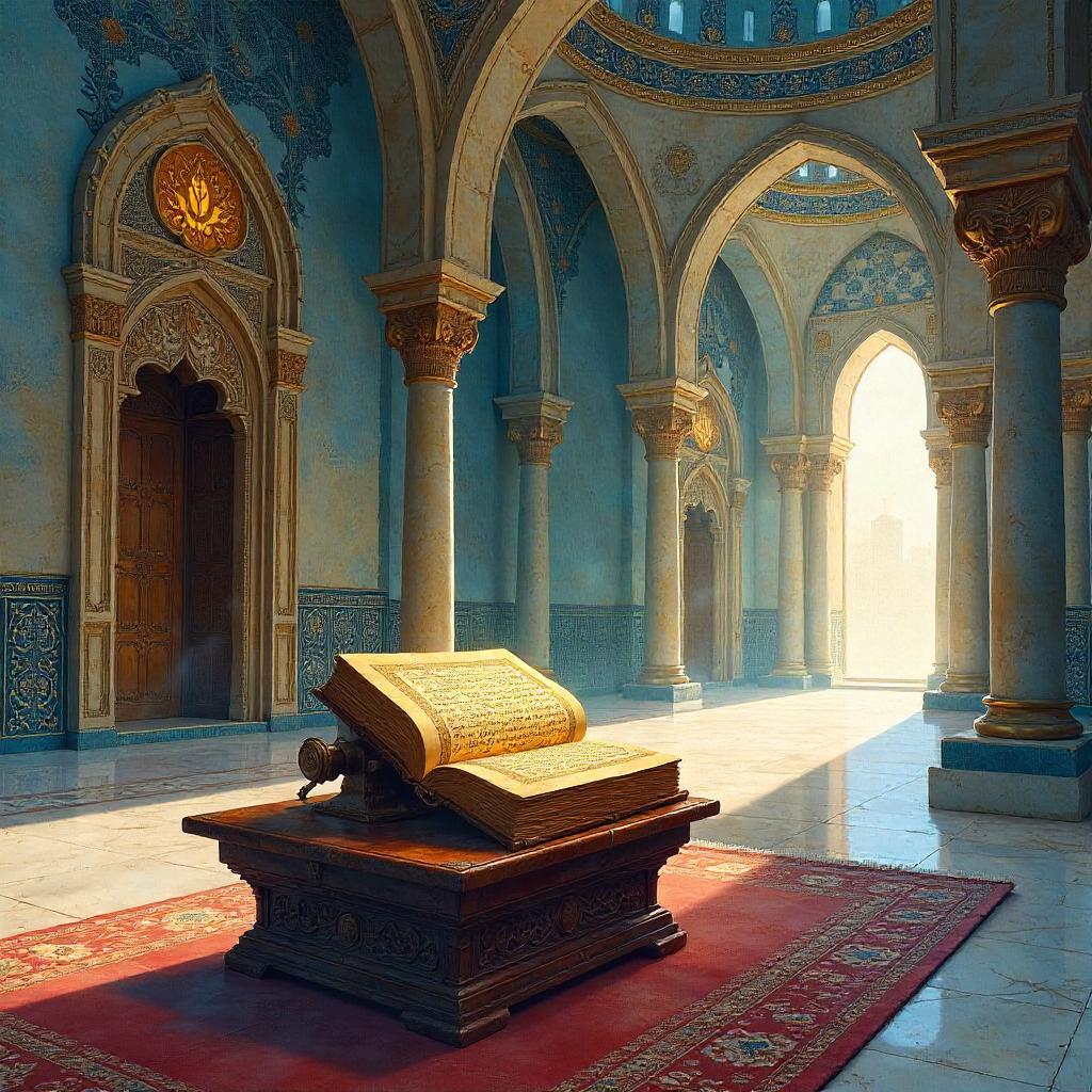 Mystical Watercolor Tome in a Mosque Interior
