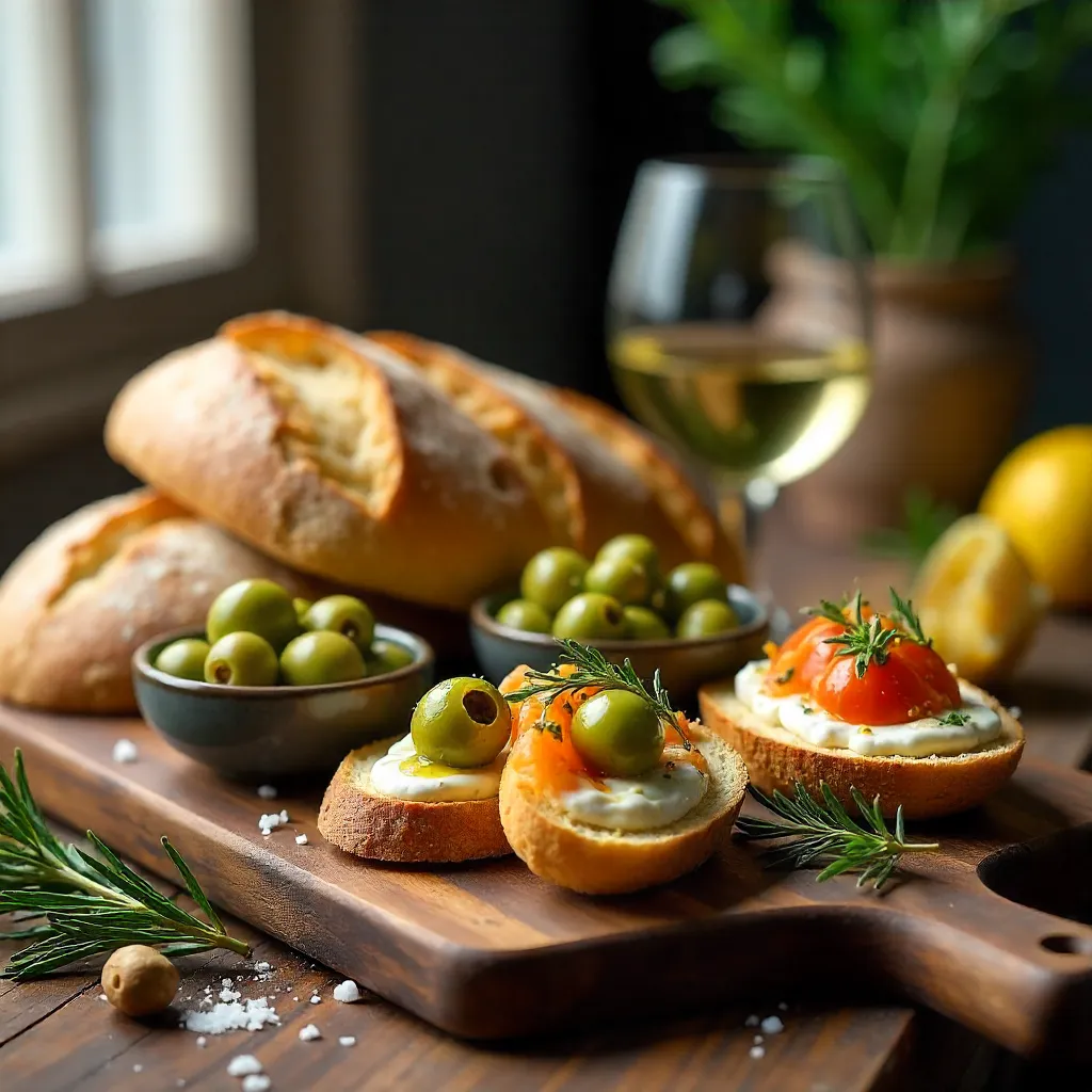 Artisan Bread, Green Olives & Gourmet Appetizers