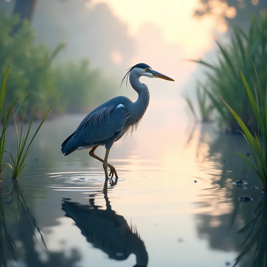 Graceful Tricolored Heron Reflected on Glassy Waters