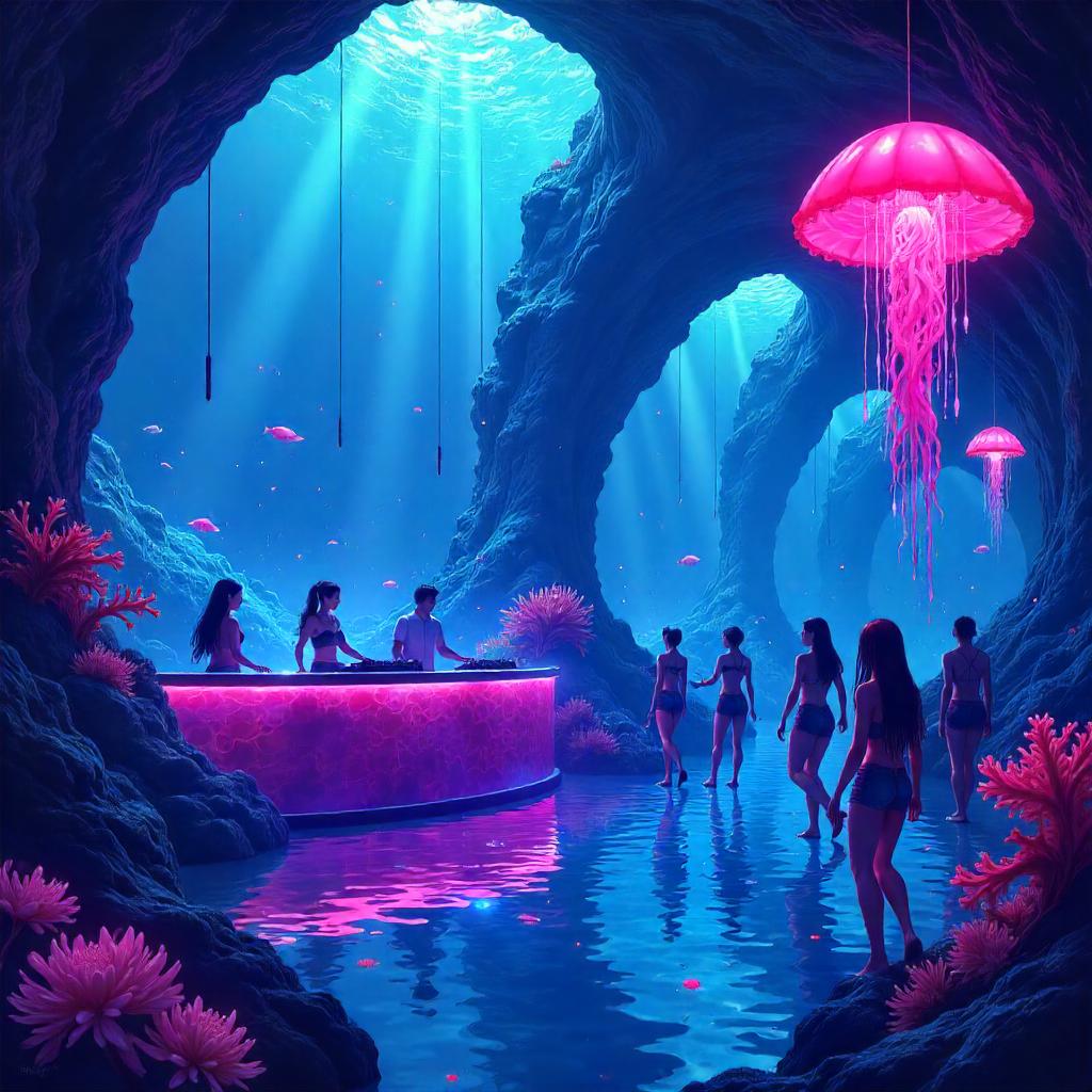 Neon Ocean Nightclub in Anime Style