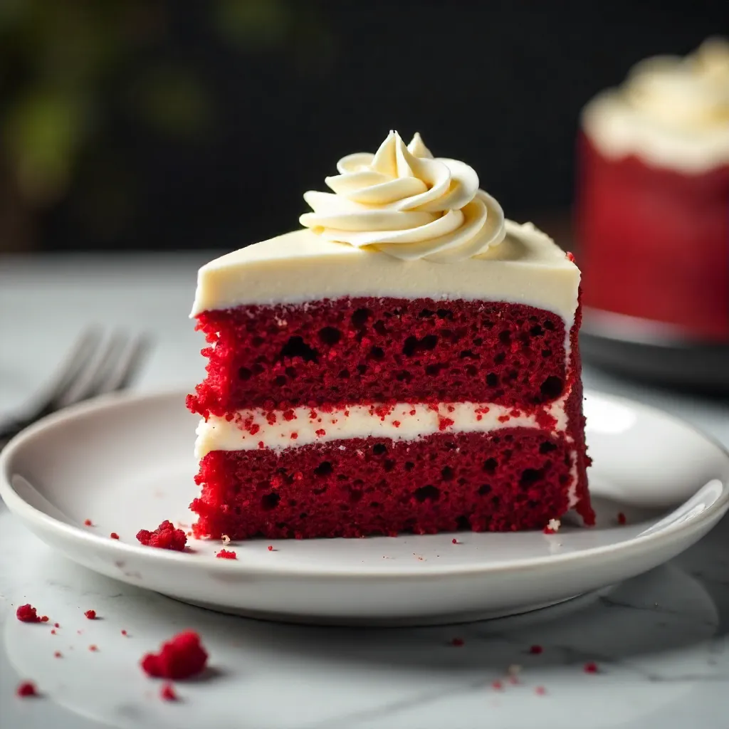Slice of Red Velvet Cake on a Plate