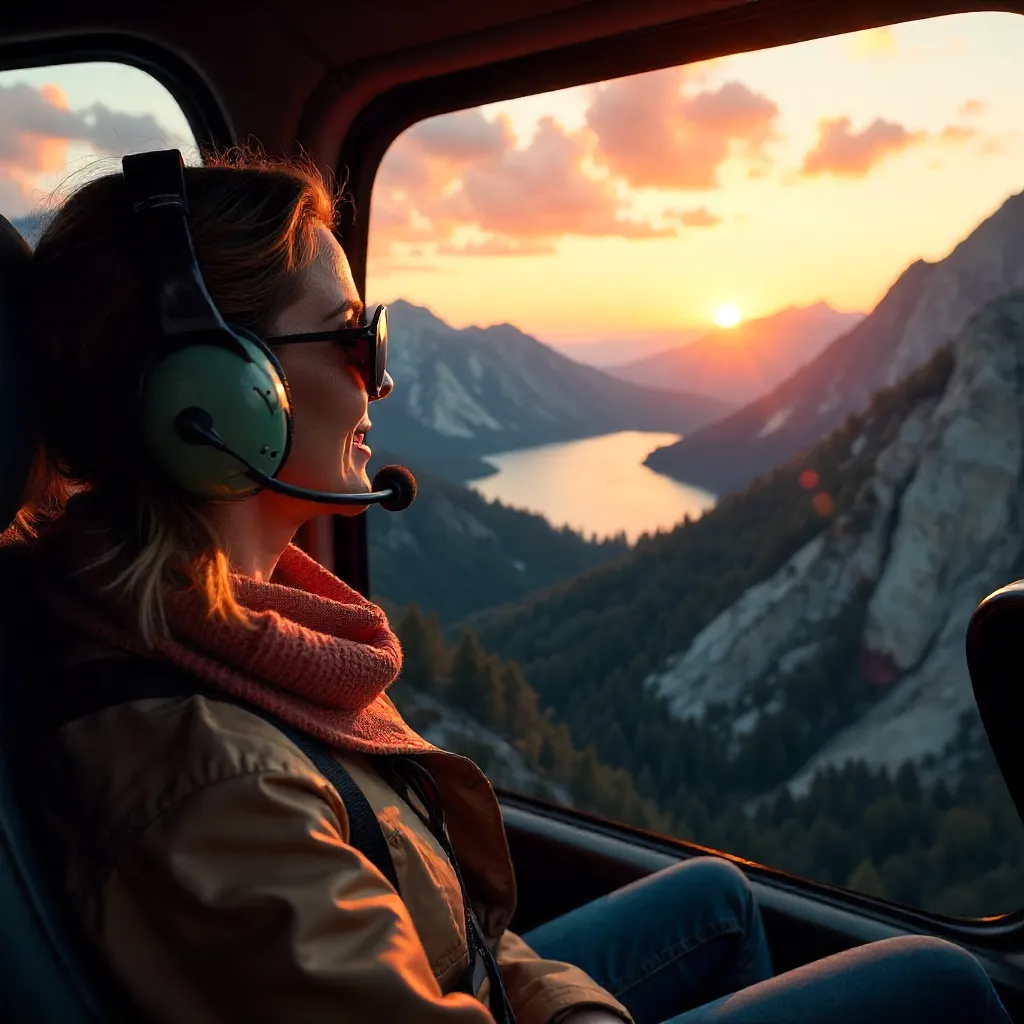 Sunset Helicopter Ride Over California Mountains