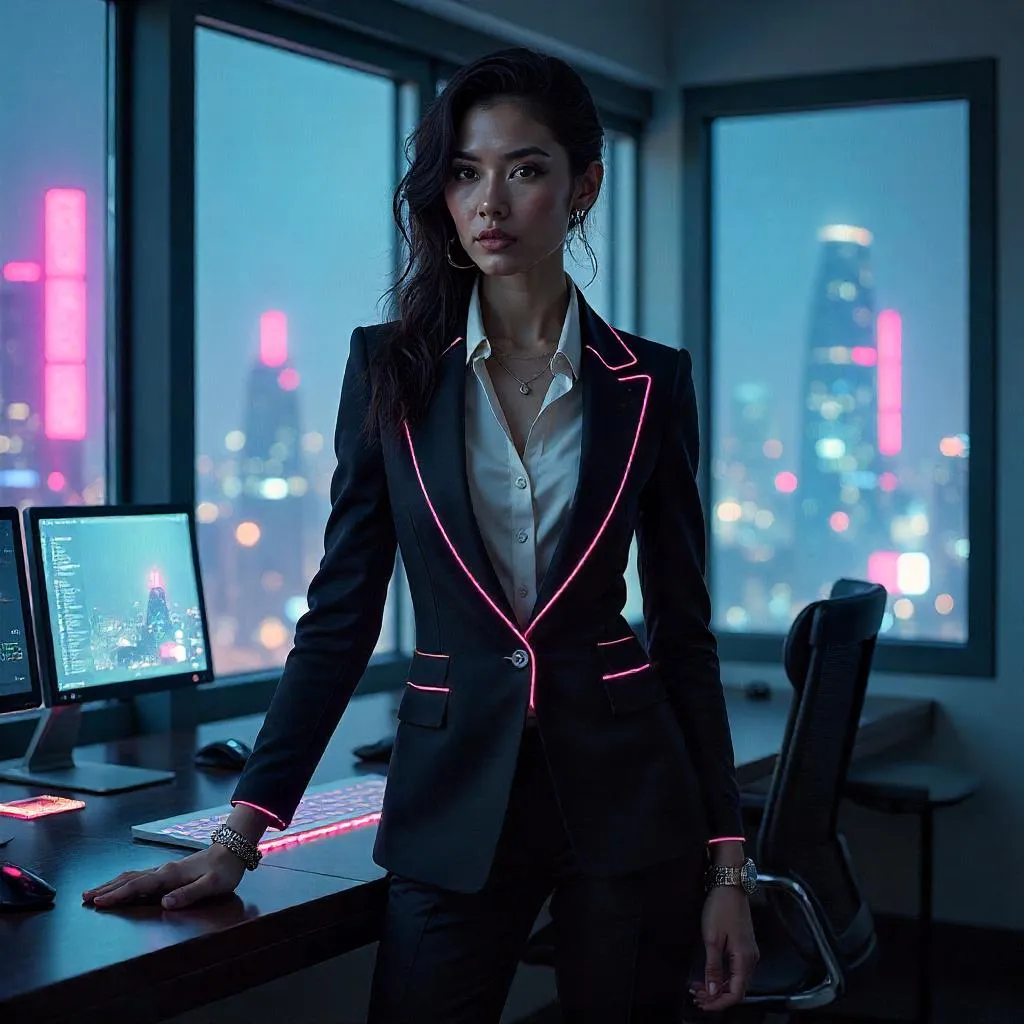 Elegant Cyberpunk Office Portrait