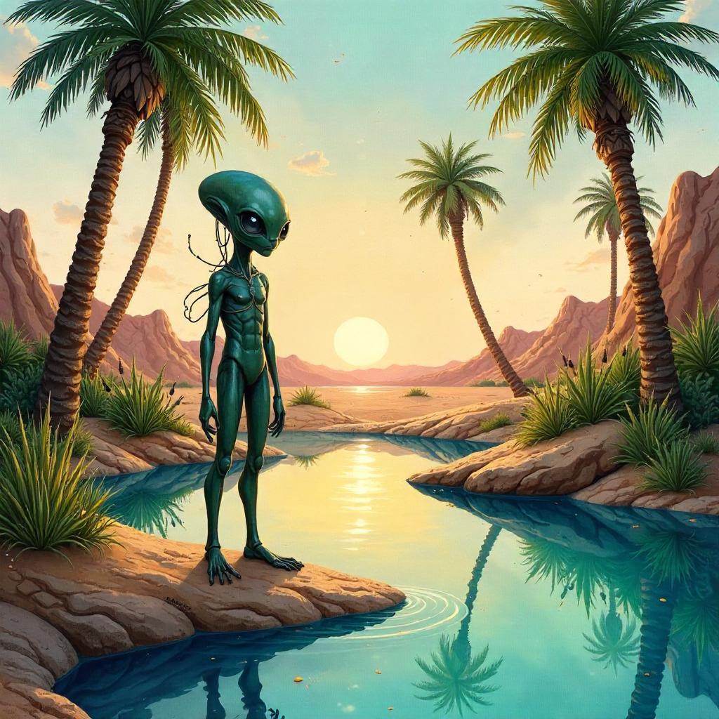Watercolor Alien in an Oasis