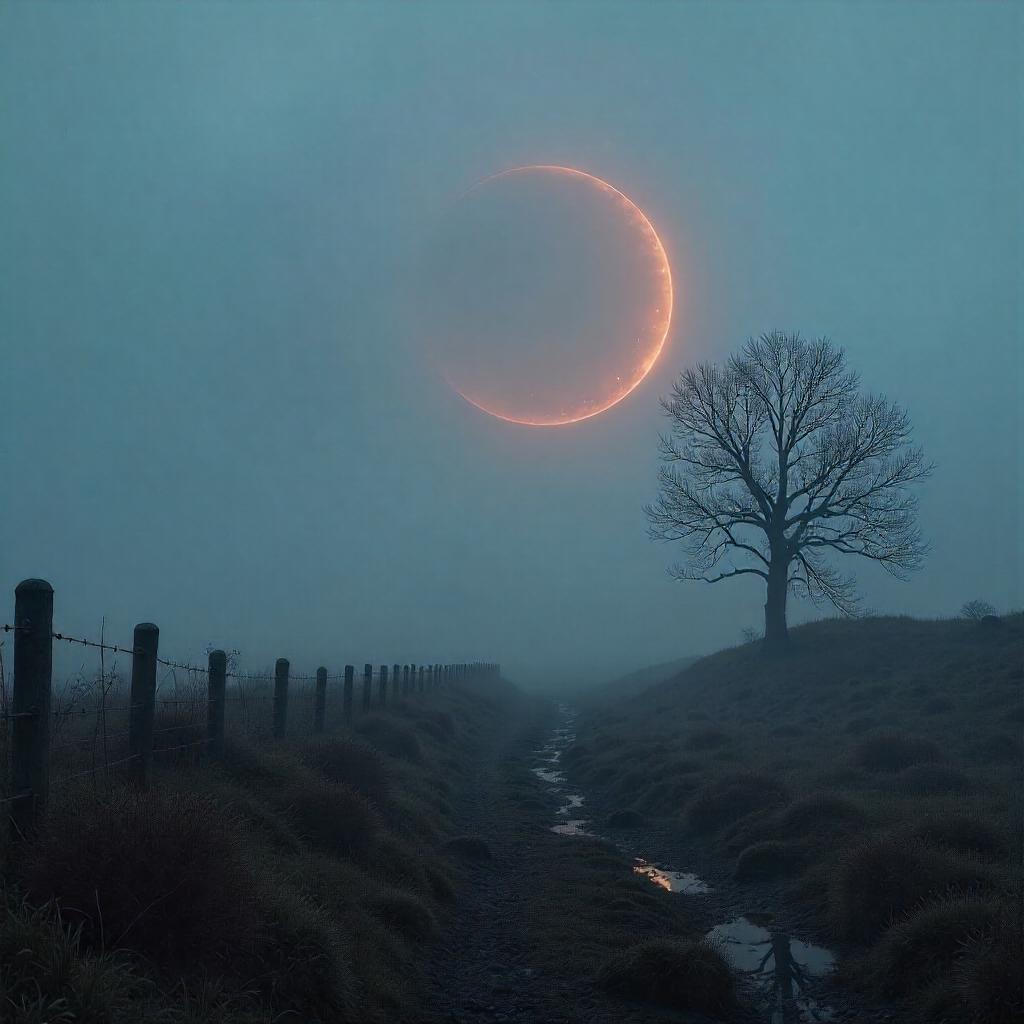 Photorealistic Black Hole Over Foggy Moors
