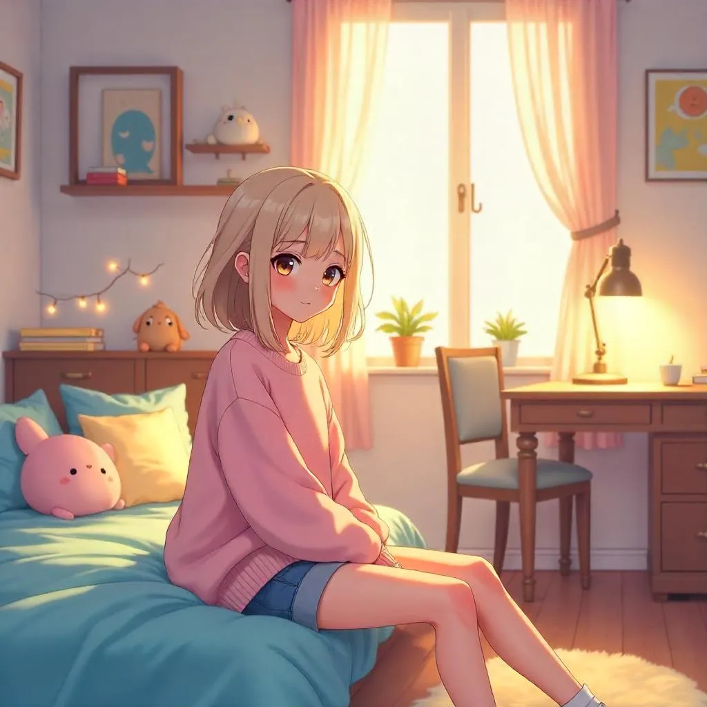 Cozy Anime Bedroom Portrait of a Young Adult Woman