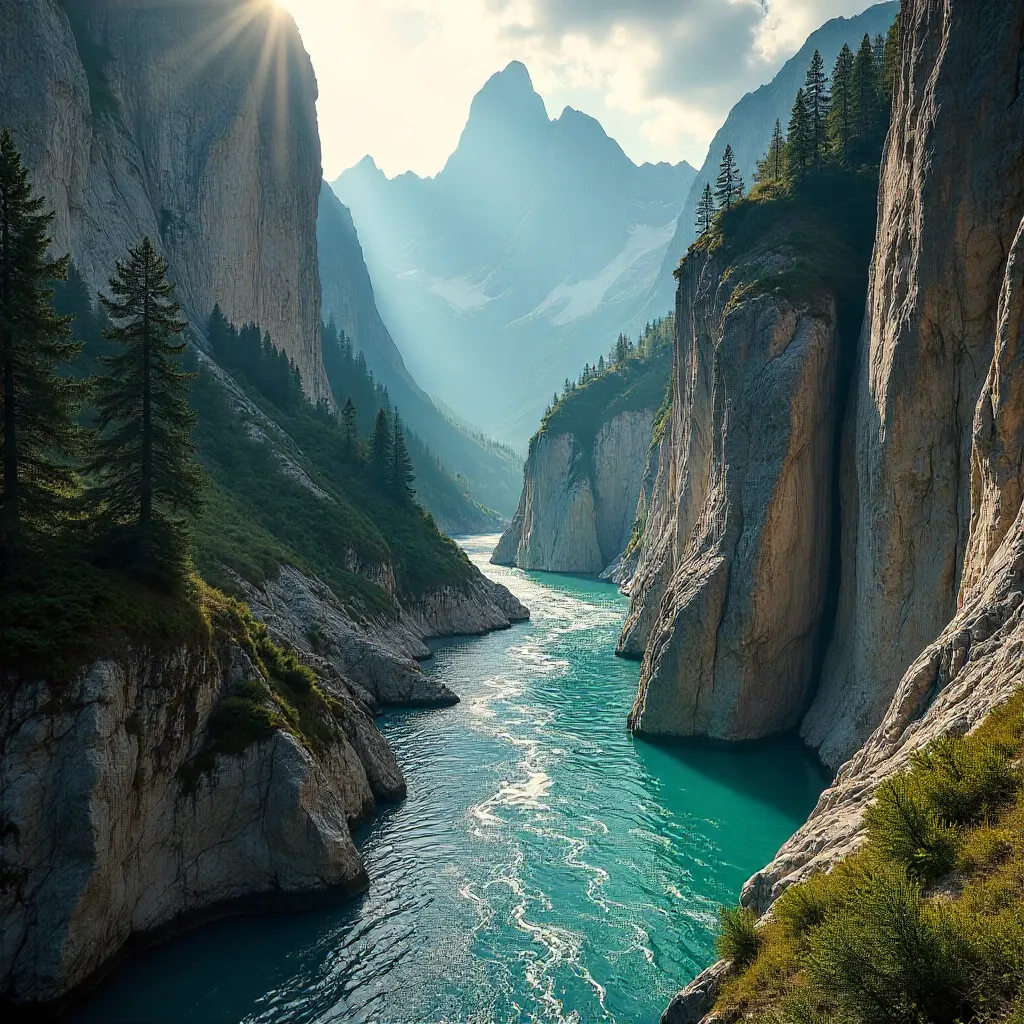 Dramatic Dolomites Gorge with Turquoise Waters