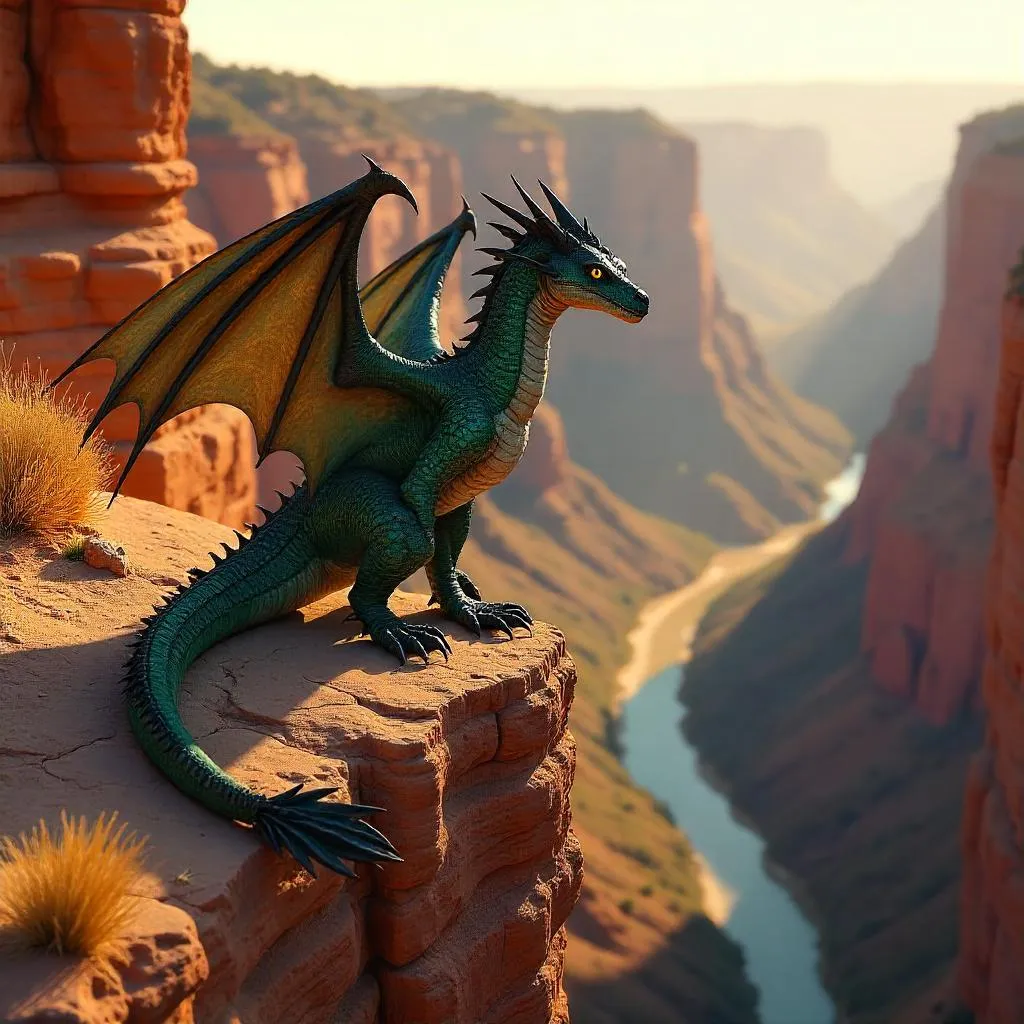 Wyvern in a Sunset Canyon: Photoreal Scene