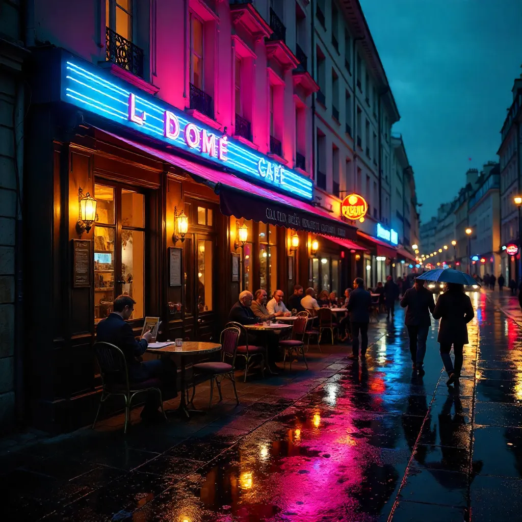 Neon Night at Le Dôme Café, Paris