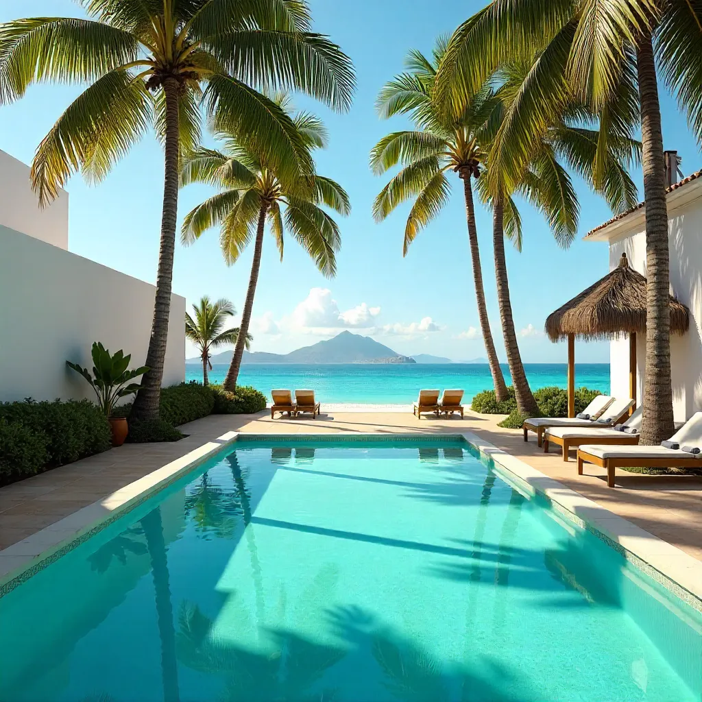 Palm Shadows Over a Turquoise Pool in Nayarit