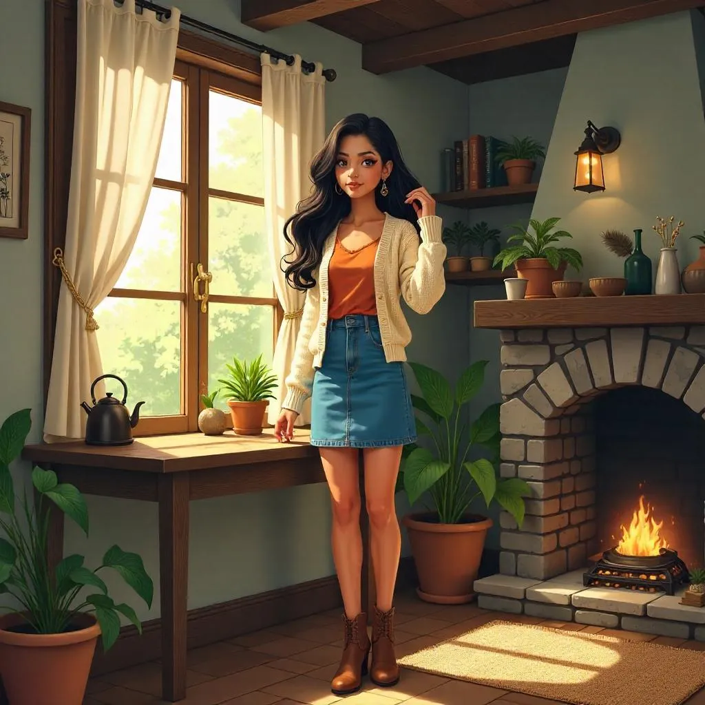 Latina Anime Girl in a Cozy Cottage