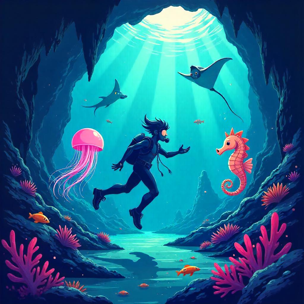 Shapeshifter in an Underwater Cave (Cartoon)