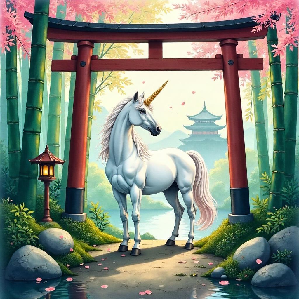 Watercolor Unicorn in Feudal Japan