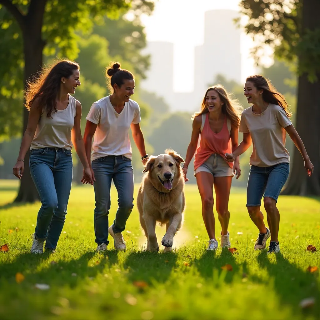Joyful Outdoors: Friends and Dog in the Park