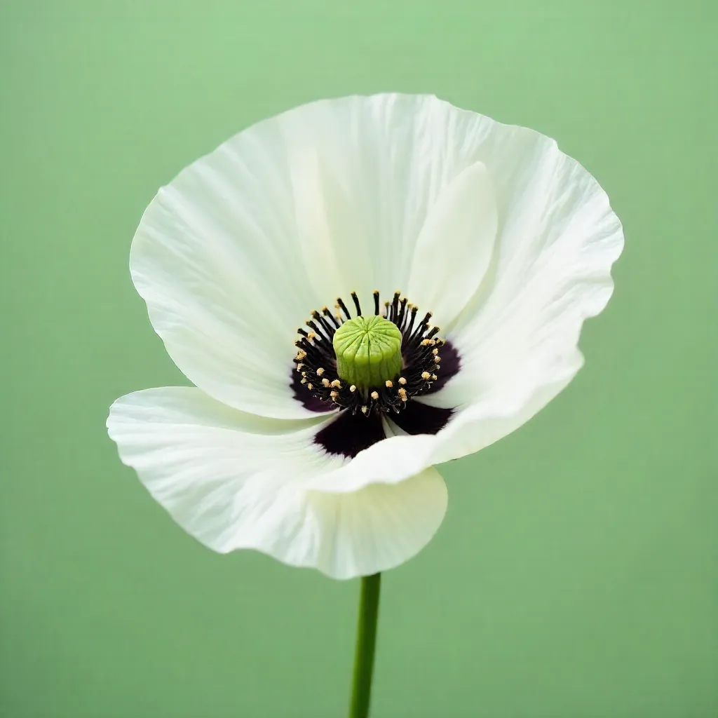 Elegant White Poppy on Soft Green Backdrop