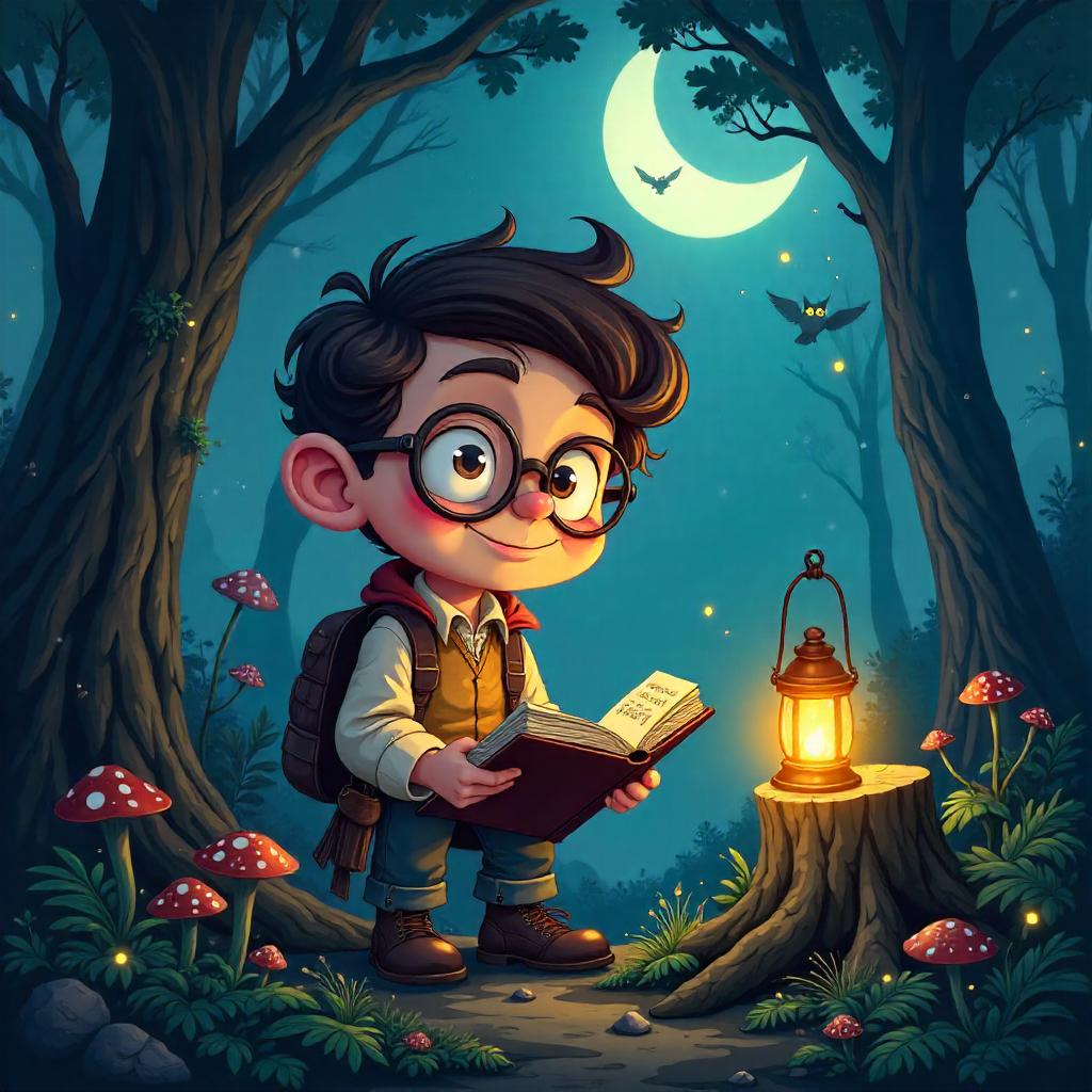 Moonlit Forest Study: Cartoon Scholar