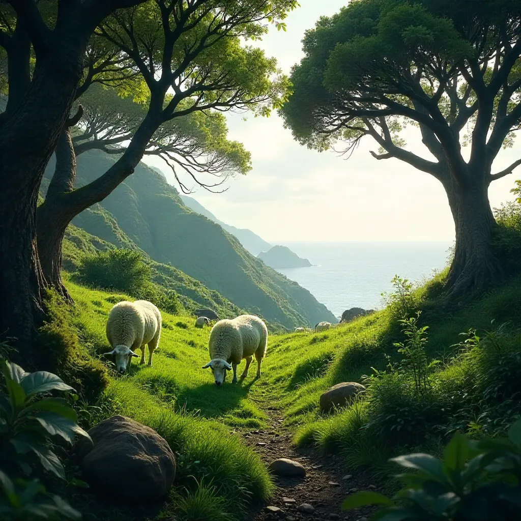 Pastoral Sheep in Madeira's Emerald Laurisilva