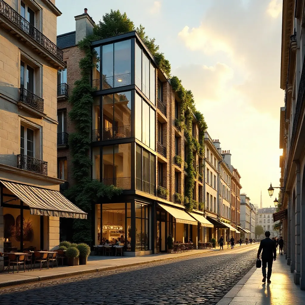 Parisian Modern Facade on Historic Street