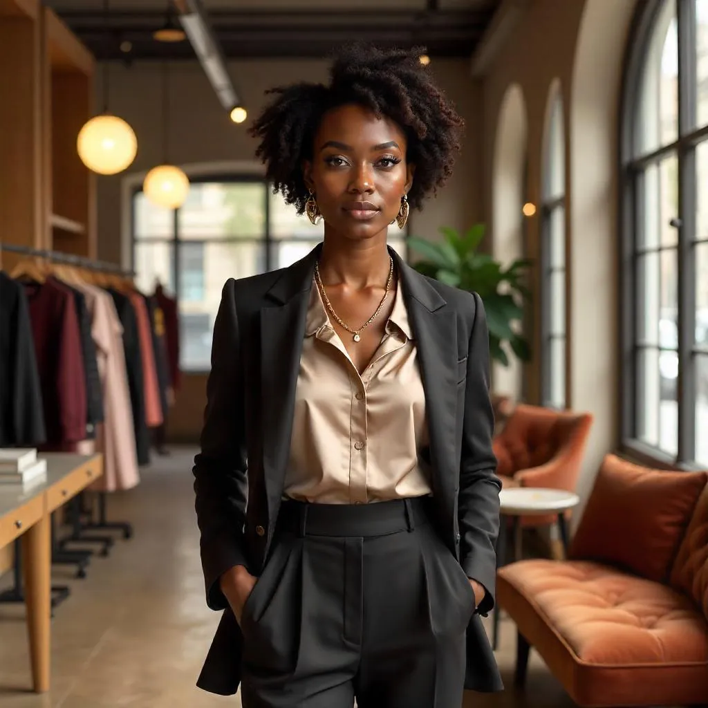 Portrait of a Black woman in a chic boutique