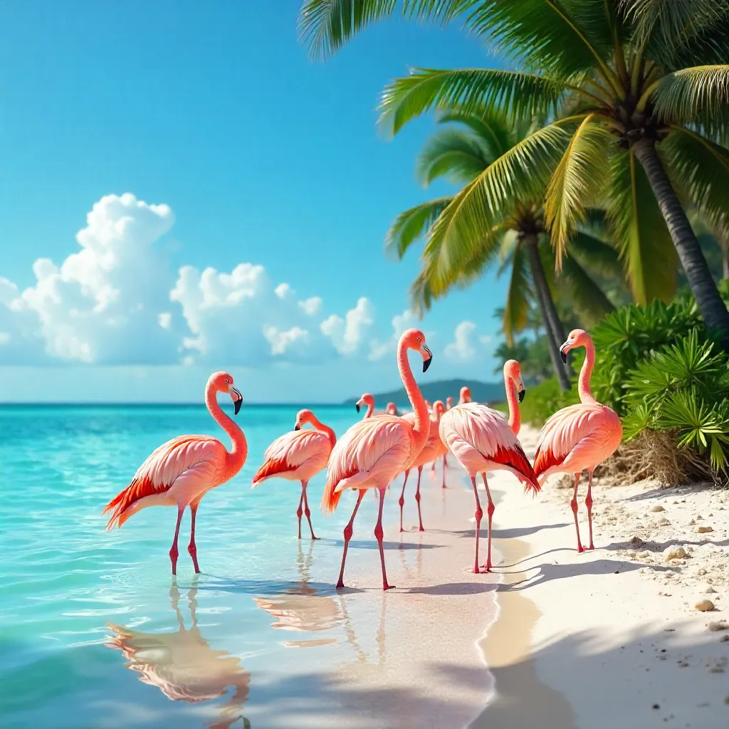 Sunlit Flamingos: Resting Flock in Pink Plumage