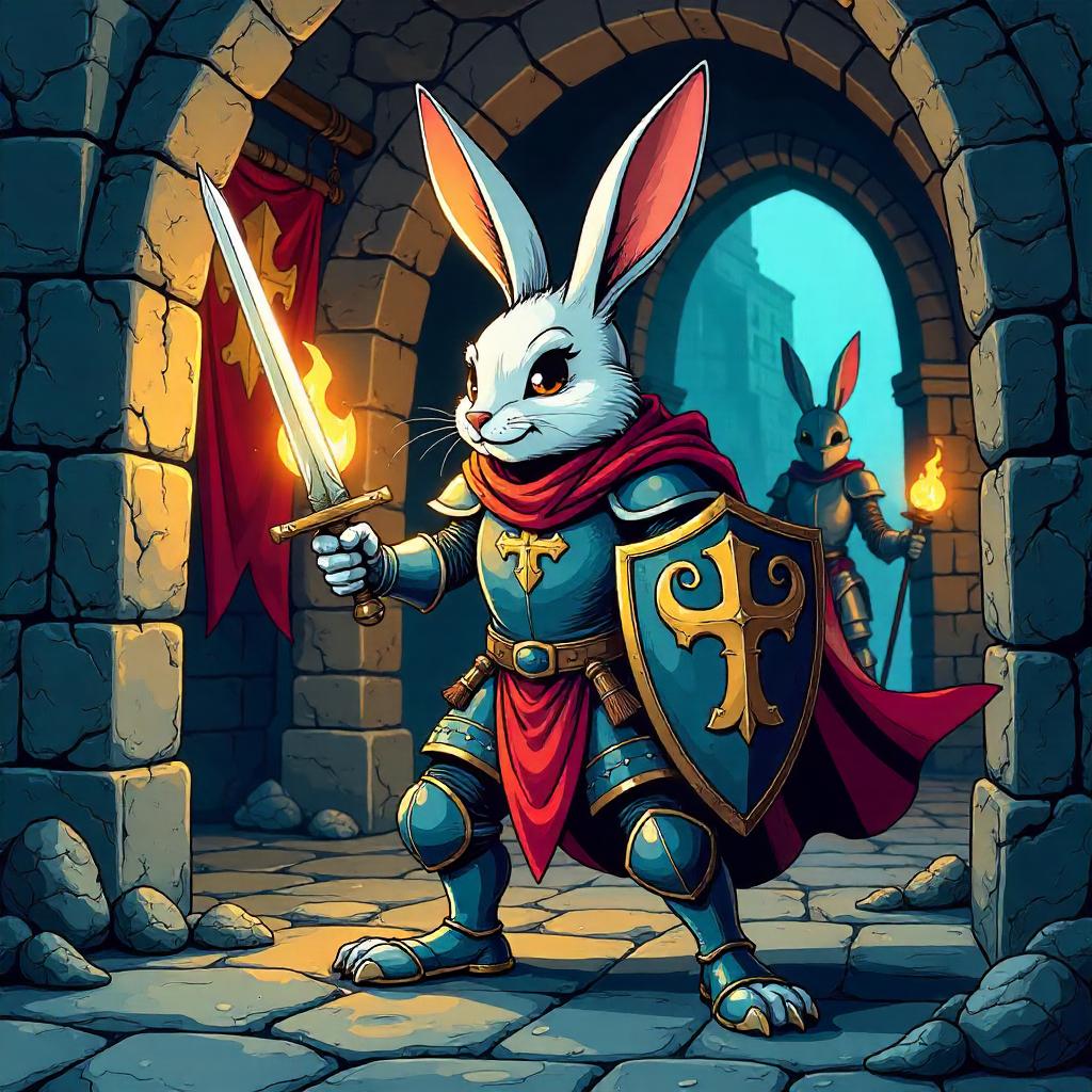 Rabbit Knight in a Medieval Castle - Comic Style