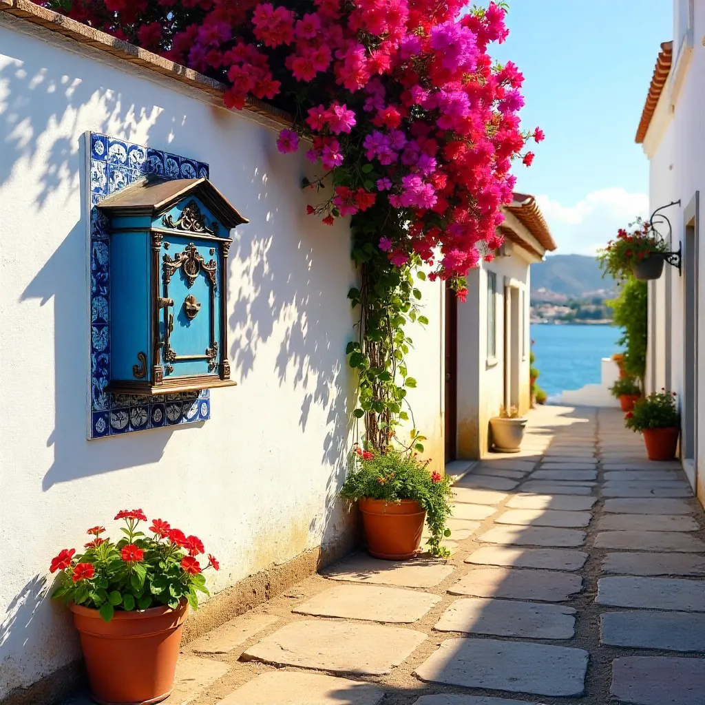 White Wall with Flowers and Spanish Mailbox in Benalmádena