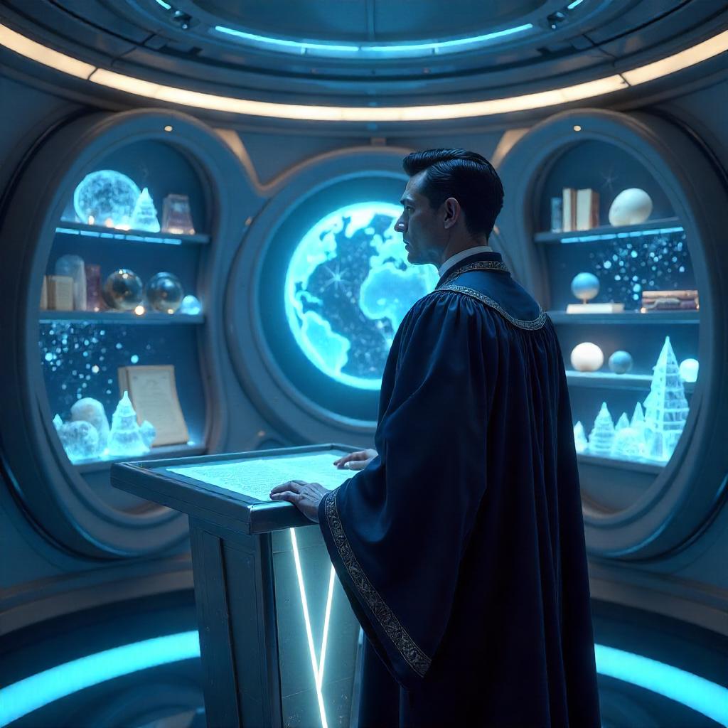 Holodeck Scholar in a 3D Rendered Library