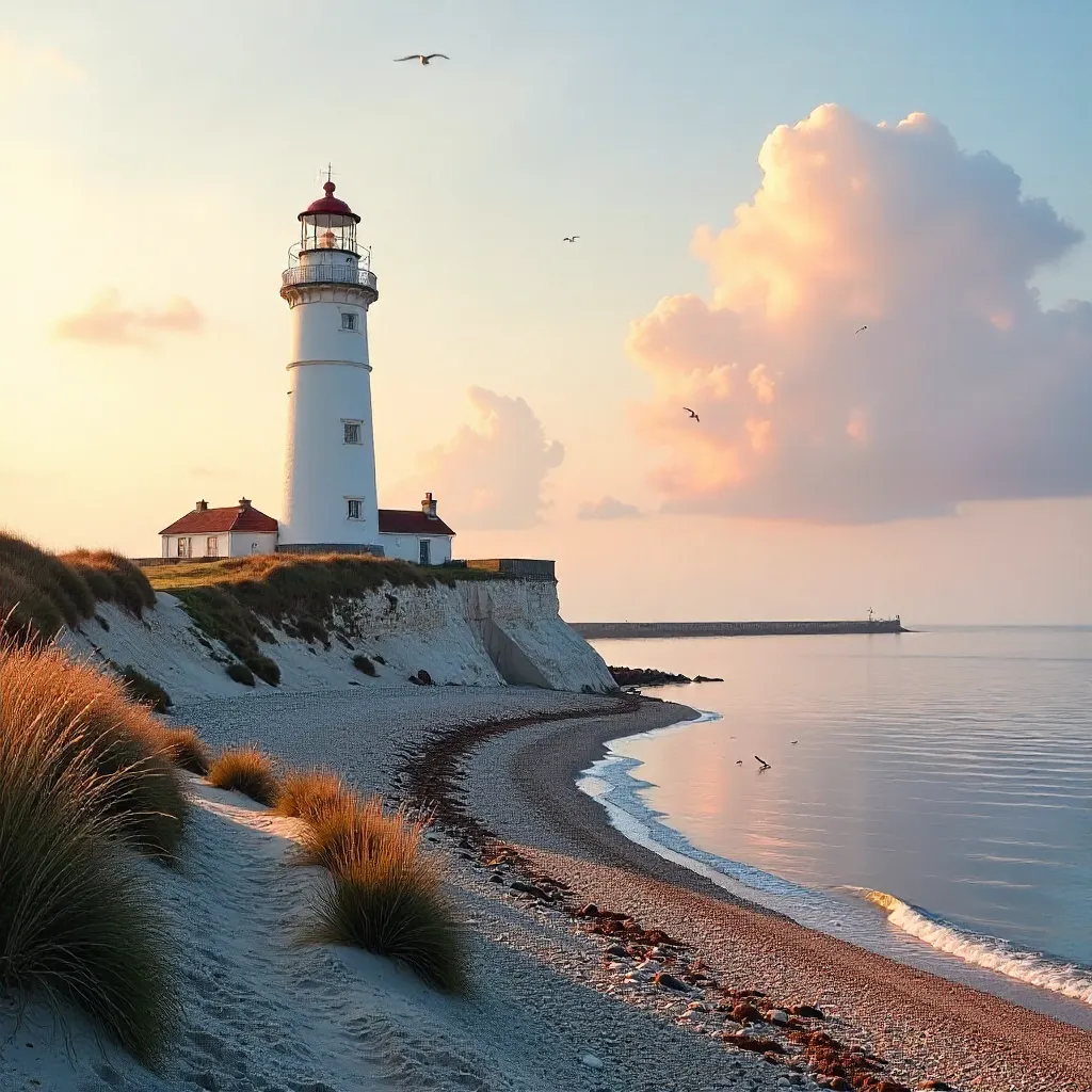 Serene Normandy Lighthouse by the Quiet Coast