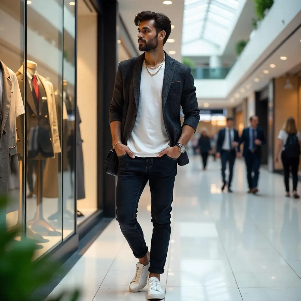 Photorealistic Stylish Latino Man in a Mall