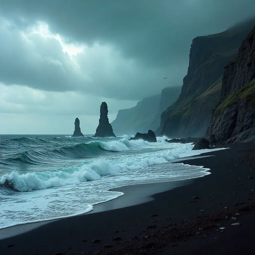 Moody Reynisdrangar Seascape Under Stormy Skies